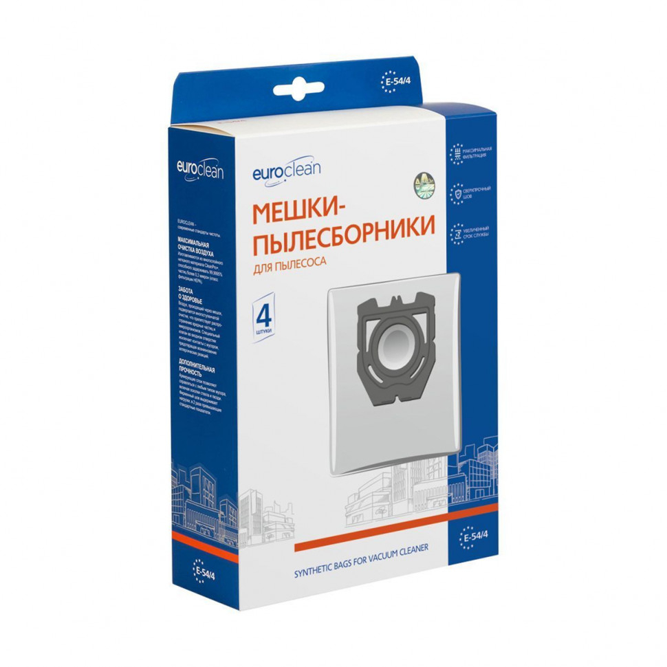 Мешки-пылесборники для пылесосов Zelmer синтетические, 4 шт, Euroclean , E-54/4NZ